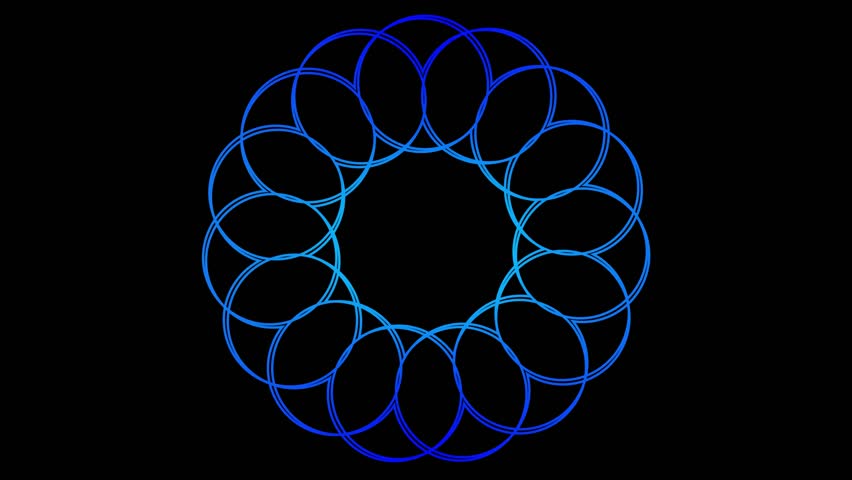 A 3d rendered animation of symbols of Sacred geometry on a black background