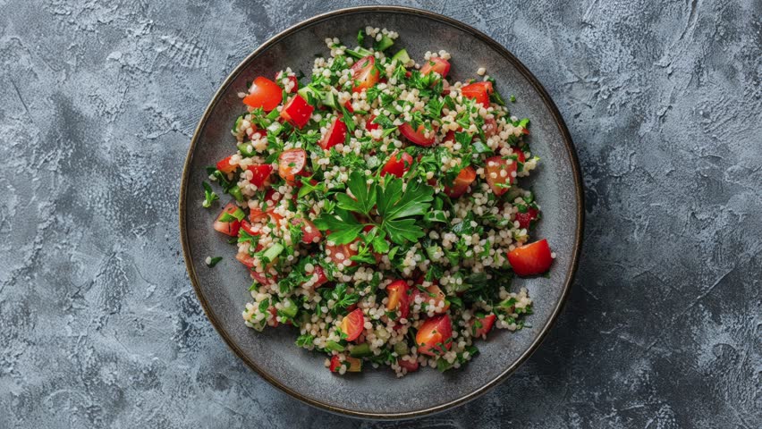 Fresh Tabbouleh Salad with Couscous, Tomatoes, and Parsley