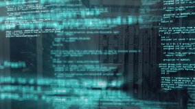 Animation of data processing over server room. Global technology, computing and digital interface concept digitally generated video. - Powered by Shutterstock - Get 15% off with code: PIKWIZARD15