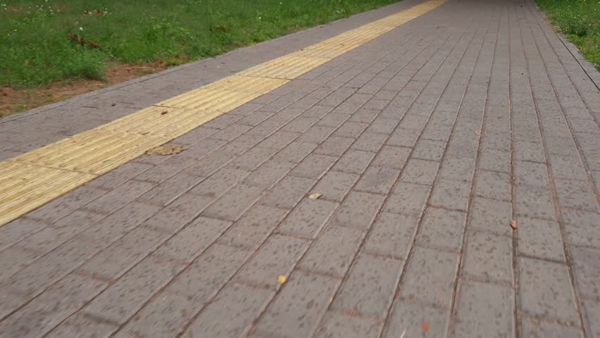 Exploring a City Pathway With Braille and Yellow Tactile Indicators for Accessibility
