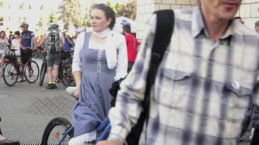 KIEV, UA - Oct 11, 2013: Bicycle riders in the city square of Kyiv, Ukraine