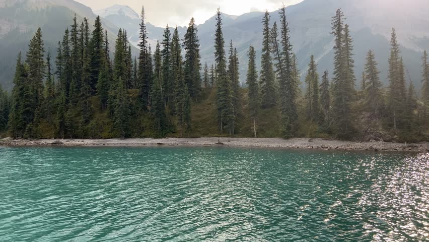 The beautiful view of Maligne Lake in Jasper National Park. Alberta, Canada.
