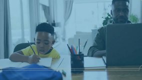 Animation of school items icons over biracial boy learning at home. Global education and digital interface concept digitally generated video. - Powered by Shutterstock - Get 15% off with code: PIKWIZARD15