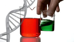 Animation of dna strand over scientist holding beaker. Technology and digital interface concept digitally generated video. - Powered by Shutterstock - Get 15% off with code: PIKWIZARD15
