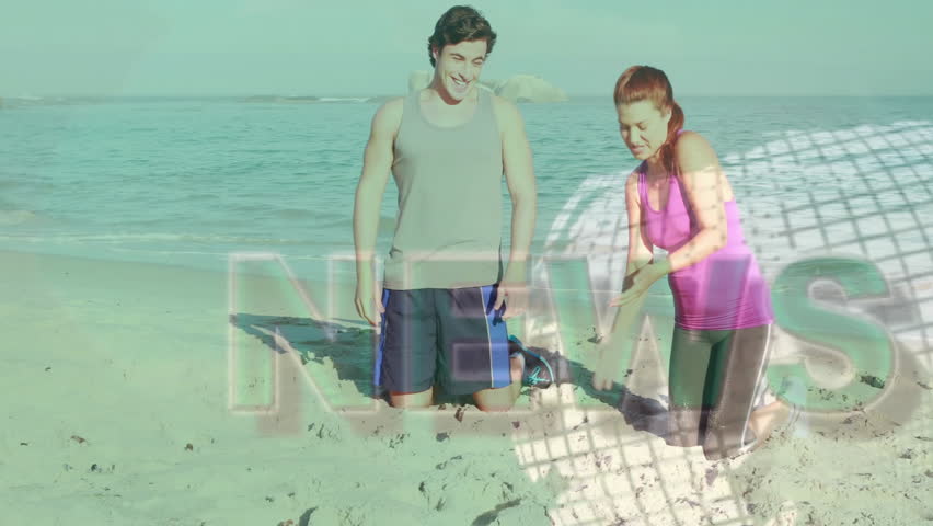 People exercising on beach with DNA strand animation over them. Fitness, exercise, health, genetics, wellness, science - Powered by Shutterstock - Get 15% off with code: PIKWIZARD15