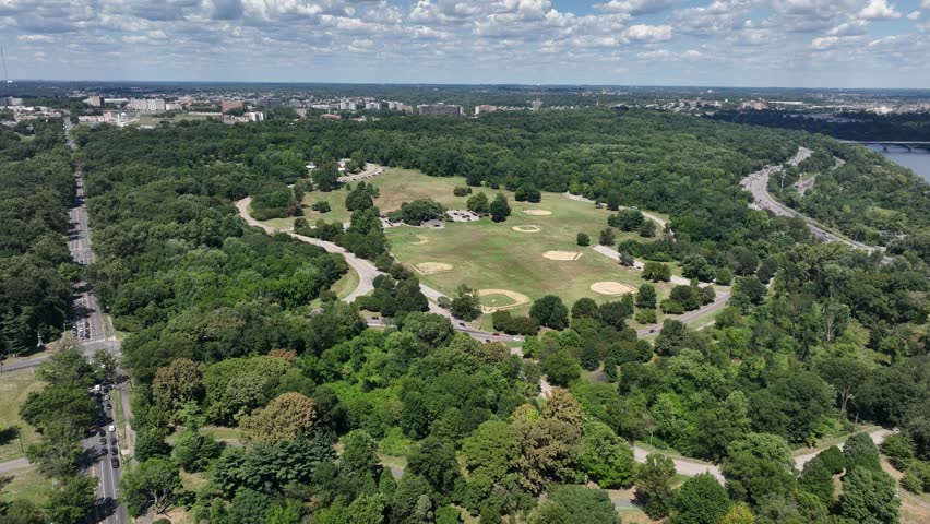 An aerial view of beautiful Fairmount Park in Philadelphia