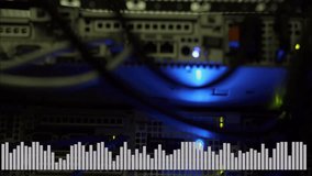 Server rack with blinking lights and sound wave animation at bottom. Technology, server room, data center, network, connectivity, digital - Powered by Shutterstock - Get 15% off with code: PIKWIZARD15
