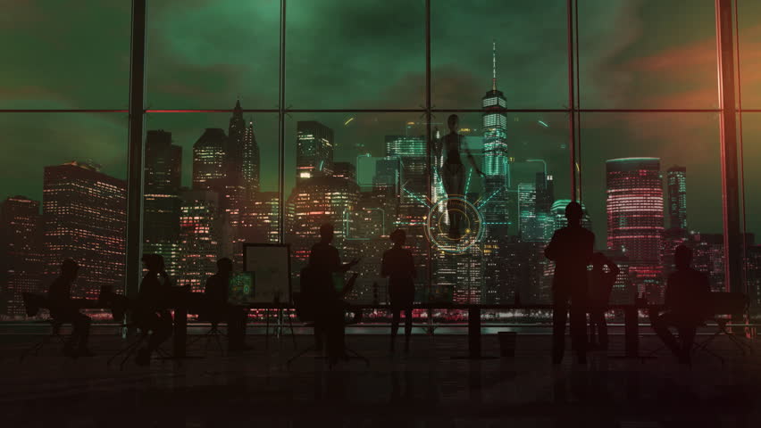 Digital brain displays a blueprint to a team.