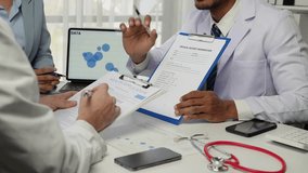 Medical meeting for teams to discuss, brainstorm and plan scientific research, chemistry, medicine, doctors and laptop recording data to show teamwork or data analysis workshop. - Powered by Shutterstock - Get 15% off with code: PIKWIZARD15