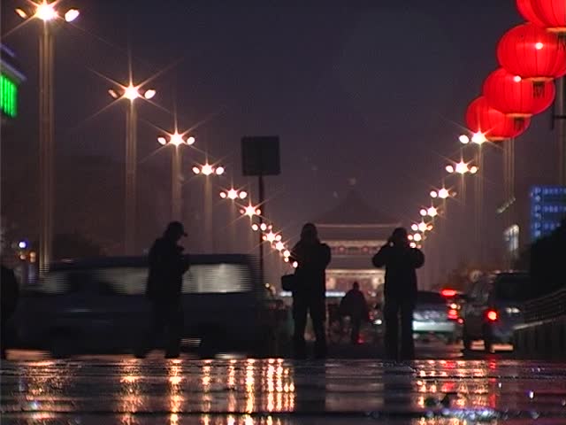 People on the night street in China