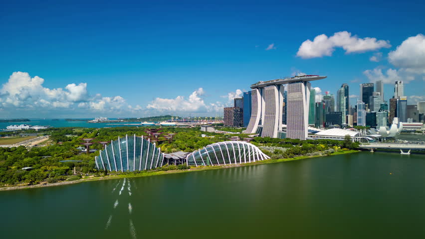 Aerial hyperlapse, dronelapse video of Singapore in daytime