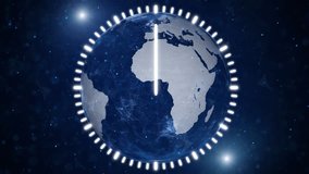Digital earth globe with looped analog time clock animation	
 - Powered by Shutterstock - Get 15% off with code: PIKWIZARD15