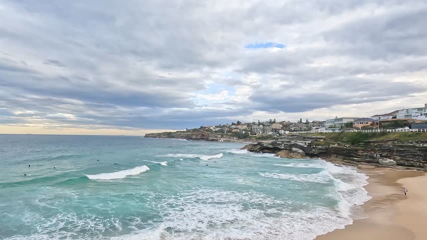 Landscape Lookout nature of cliff with ocean at The Coogee to Bondi Coastal Walk in Sydney NSW Australia - Nature travel track from Coogee. Travel outdoor Jogging - Stable footage travel nature view 