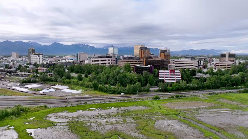 aerial orbit of the anchorage alaska skyline