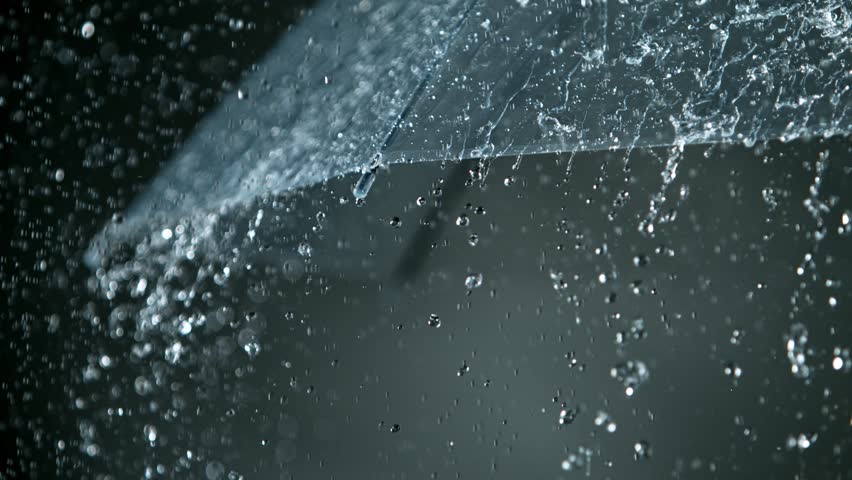 Rain Drops on Transparent Umbrella , Super Slow Motion Filmed on High Speed Cinematic Camera at 1000 fps