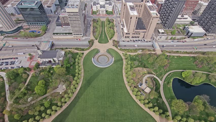 Saint Louis City View from the Gateway Arch Tilt Up Shot.