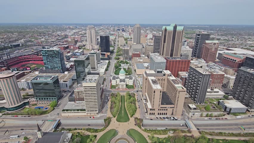 Saint Louis City View from the Gateway Arch with Establishing Shot.