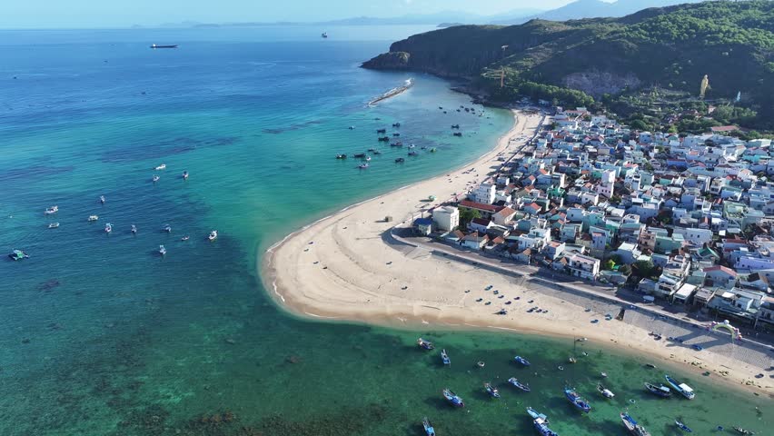 Aerial view of Hon Kho, Nhon Hai fishing village, Quy Nhon. Vietnam hidden gems.
