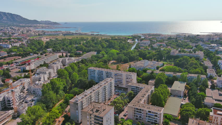 Marseille, France: Aerial view of famous French city by Mediterranean Sea, Borely Park (Parc Borély), summer day with clear blue sky - landscape panorama of Europe from above