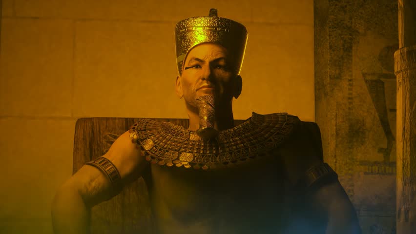 The Pharaoh sits on the throne in Egypt in the palace 3D render