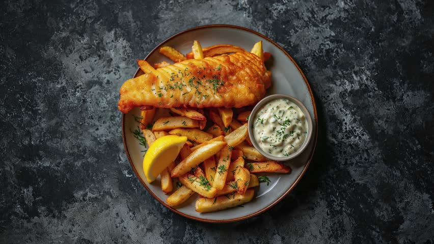 Delicious Traditional Fish and Chips with Tartar Sauce