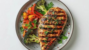 Grilled Chicken Breast with Vegetables on Plate - Powered by Shutterstock - Get 15% off with code: PIKWIZARD15