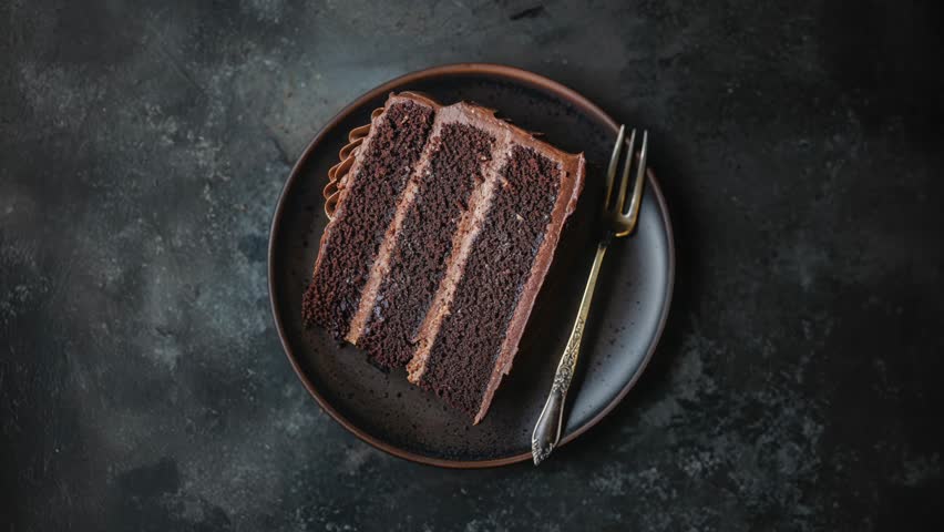 Delicious Slice Of Chocolate Layer Cake On A Plate