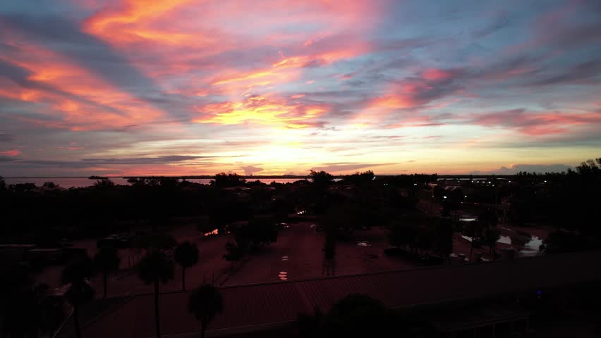 A scenic aerial view of Anna Maria Island, Florida, during sunset