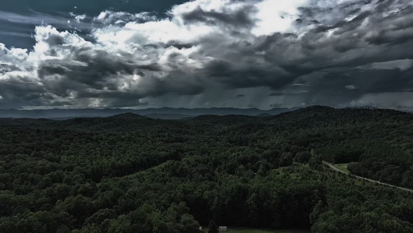 Hyperlapse of storm clouds rolling over the Blue Ridge Mountains of North Carolina 
