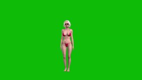 3D female character, woman with blond hair and wet skin, wearing red bikini swimming wear and sunglasses, dancing poker face style on green screen, 3D animation, front view. - Powered by Shutterstock - Get 15% off with code: PIKWIZARD15