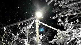Falling snow against the black background and street lamp. Low light in the night. Winter wonderland season. Beautiful scene of snowfall - Powered by Shutterstock - Get 15% off with code: PIKWIZARD15