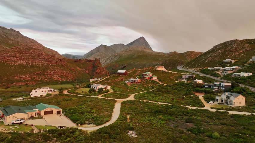 An aerial of hills in Pringles Bay close to Cape Town, South Africa.
