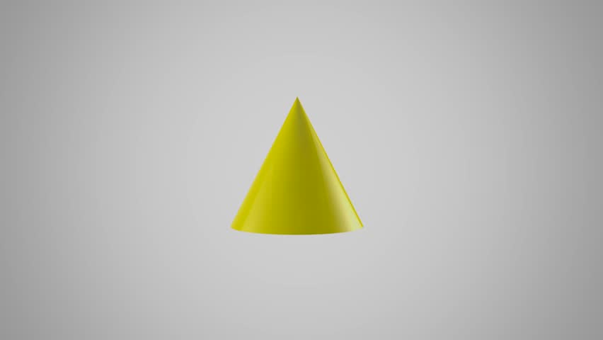 Yellow 3d cone sign icon rotated , Minimalist 3d objects render animation abstract background, blank copy space geometric orb motion graphic backdrop for titles , logo and intros animated icons 