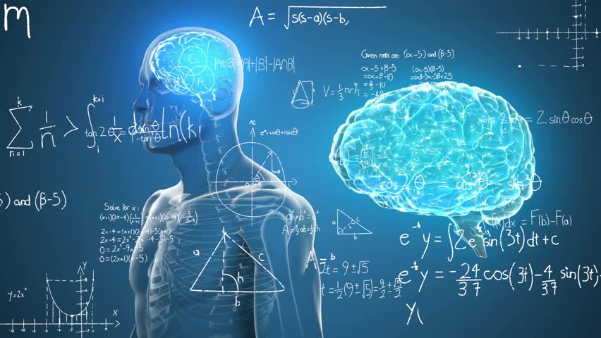 Animation of digital brain and human model over mathematical equations on blue background. Global science, education and digital interface concept digitally generated video. - Powered by Shutterstock - Get 15% off with code: PIKWIZARD15