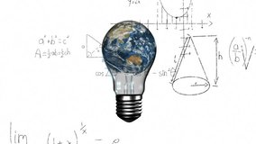 Animation of light bulb with globe over mathematical equations on white background. Global science, education and digital interface concept digitally generated video. - Powered by Shutterstock - Get 15% off with code: PIKWIZARD15