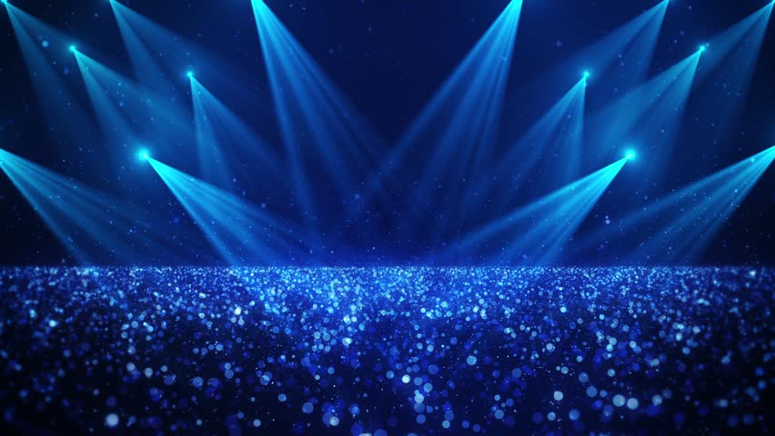 Beautiful Luxury blue magical stardust and sparkling particles space floor, multiple spotlight, galaxy, for Oscar award ceremony event, Digital Art, Modern background, motion design, Loopable, LED, 4K