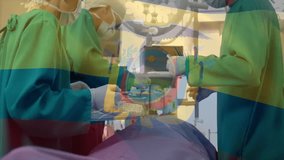 Animation of flag of ecuador over caucasian surgeons during surgery. Medicine, patriotism and digital interface concept digitally generated video. - Powered by Shutterstock - Get 15% off with code: PIKWIZARD15