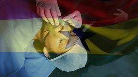 Animation of flag of ghana over biracial female patient with oxygen mask during surgery. Medicine, patriotism and digital interface concept digitally generated video. - Powered by Shutterstock - Get 15% off with code: PIKWIZARD15