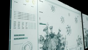 A developped biomedical software used by scientists to analyse the coronavirus from its material and and 3D structure, to search for a cure. User interface. Coronavirus analysis. Scientific research. - Powered by Shutterstock - Get 15% off with code: PIKWIZARD15