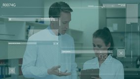 Animation of data processing over diverse scientists working in lab. Global medicine, science and digital interface concept digitally generated video. - Powered by Shutterstock - Get 15% off with code: PIKWIZARD15