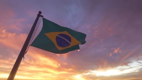 Brazil Flag on a Pole with Sunset Sky Evening Sunrise Background 3D Render - Powered by Shutterstock - Get 15% off with code: PIKWIZARD15
