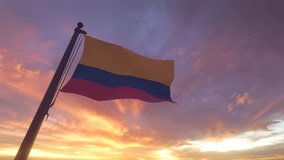 Colombia Flag on a Pole with Sunset Sky Evening Sunrise Background 3D Render - Powered by Shutterstock - Get 15% off with code: PIKWIZARD15