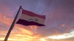 Iraq Flag on a Pole with Sunset Sky Evening Sunrise Background 3D Render - Powered by Shutterstock - Get 15% off with code: PIKWIZARD15