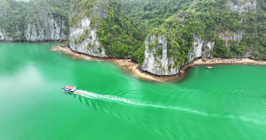 Beautiful landscape Lan Ha bay view from the Cat Ba Island. Lan Ha bay is the UNESCO World Heritage Site, it is a beautiful natural wonder in northern Vietnam
