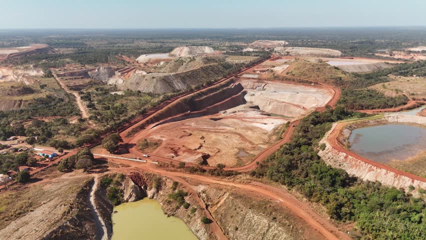 Drone view of gold extraction area in Paconé, Brazil