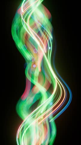 3d render, looping vertical video of glowing green neon wavy lines and bokeh lights. Abstract background of sound wave equalizer chart, frequency graph, data transfer visualization concept