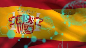 Animation of data processing with brain and molecules over flag of spain. Global science, computing and digital interface concept digitally generated video. - Powered by Shutterstock - Get 15% off with code: PIKWIZARD15