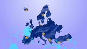 Animation of data processing with brain and molecules over europe map with flag of eu. Global science, computing and digital interface concept digitally generated video. - Powered by Shutterstock - Get 15% off with code: PIKWIZARD15