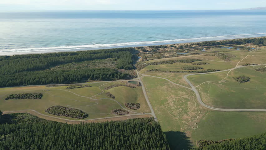 Greenspace And Pine Forest Near The Beach In Canterbury New Zealand