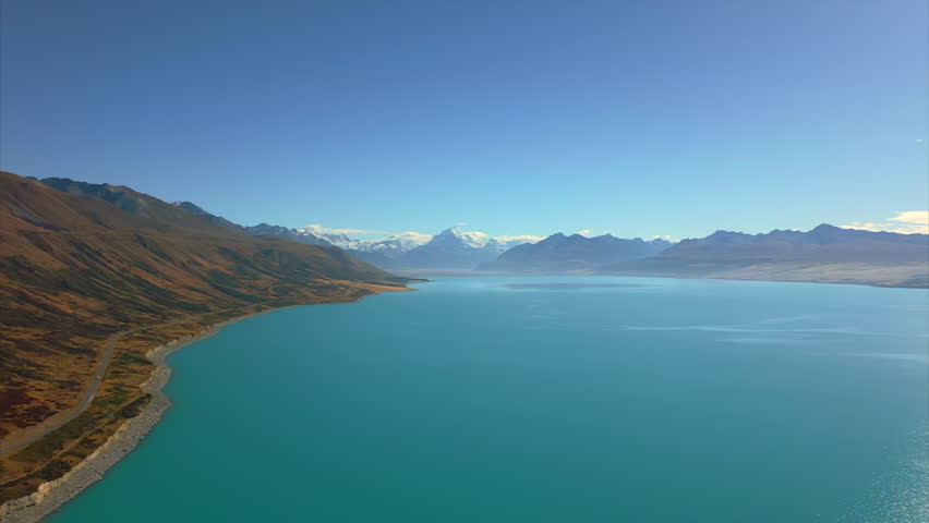 Lake Pukaki is a glacial lake below Mount Cook, Aoraki in New Zealand
